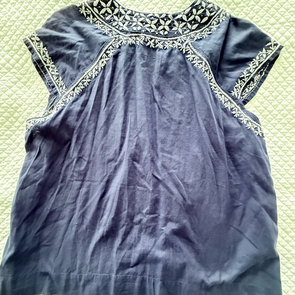 Oliphant Navy Embroidered Cotton Boho Top Tunic Blouse Size L - Picture 6 of 9